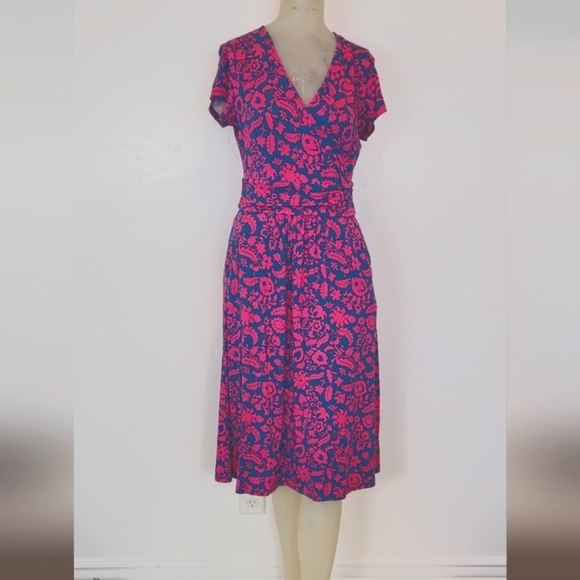 Boden Dresses & Skirts - Floral Wrap-Style Midi Dress in Fuchsia and Navy
